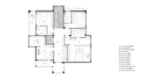 2D architectural drawing of a modern home's second floor plan.