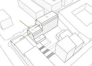 Floor plan of a multi-story building with labeled sections.