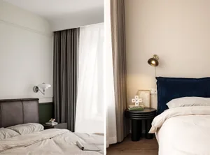 A minimalist bedroom featuring neutral colors and a cozy, inviting atmosphere.