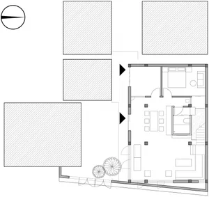 Modern residential floor plan featuring a contemporary design with wooden elements.
