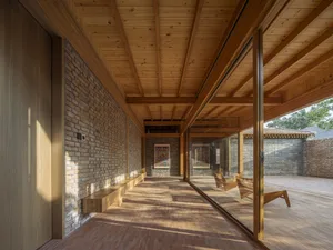 Industrial-style interior with wooden elements and a spacious, open layout.