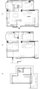 Floor plan of a modern residential building with multiple levels.