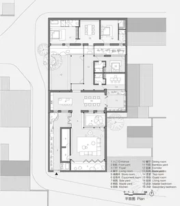 Floor plan of a modern residential layout showing various rooms and spaces.