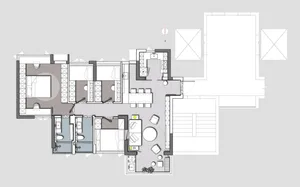 Minimalist residential floor plan showcasing mixed materials