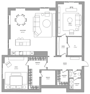 A detailed architectural floor-plan layout of a modern residential flat
