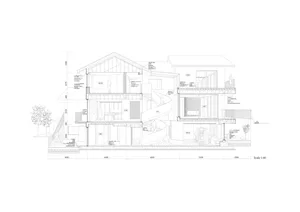 A 2D architectural drawing of a modern luxury house interior showing different rooms and dimensions.