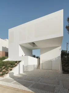 A modern architectural design featuring concrete