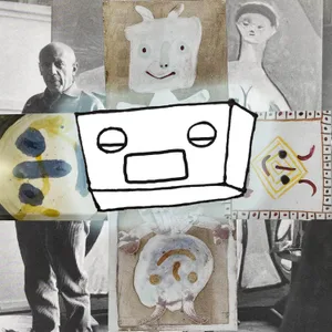 A collage of various abstract art pieces with a digital and mixed media style.