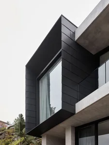 Black metal cladding on a minimalist modern balcony