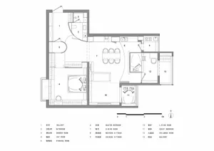A detailed 2D architectural drawing of a residential apartment layout.