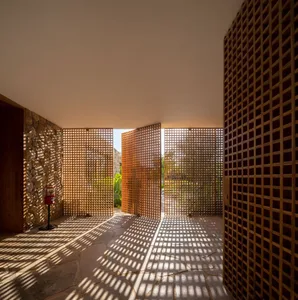 Interior design space featuring modern wooden paneling
