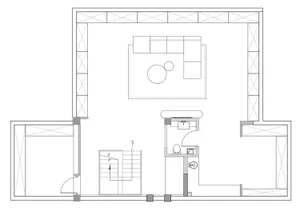 Minimalist layout with furniture and lighting details.