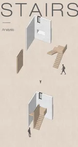 A rendering of a wooden staircase interior design.