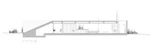 Sectional drawing of a modern living space featuring concrete and glass materials.