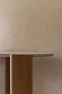 A modern table made of oak wood.