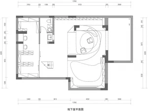A technical drawing of a modern interior floor plan.