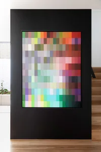 A pixelated color sample board featuring various shades of colors arranged in a grid.
