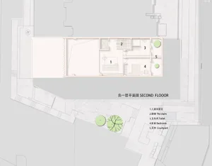 Minimalist interior floor plan with living space, bedroom, bathroom, and staircase.