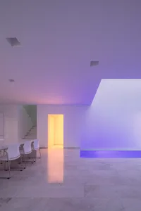 Modern interior space with marble and glass materials