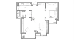 Modern apartment floor plan with concrete finish.