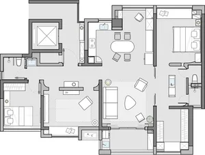 Schematic layout of a modern residential condo interior.