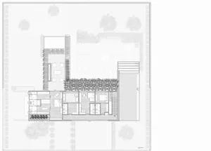 Modern residential floor plan layout with living, dining, kitchen, and bedrooms.