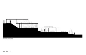 Longitudinal cross-section illustration of a house showing different rooms and their arrangement.