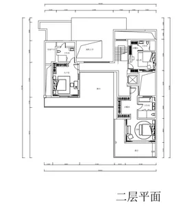 Detailed architectural floor plan of a modern residential second floor, showing rooms and layouts.