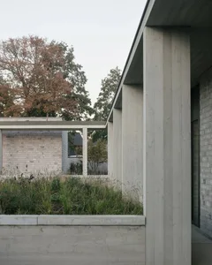 A modern building exterior made of concrete.