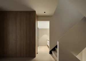 Modern interior design with minimalist wooden elements