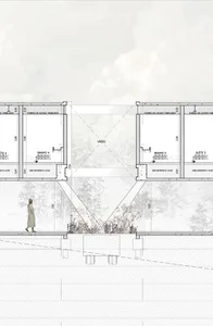 Floor plan of a modern interior design featuring glass elements