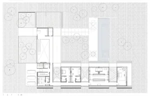 Detailed 2D architectural drawing of a modern residential floor plan.