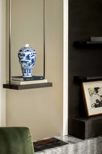 Modern interior design featuring tiles and floating cabinets.