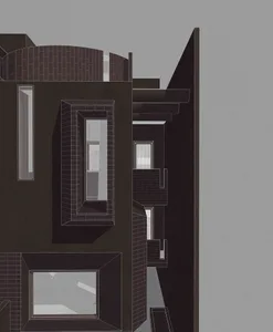 An architectural rendering of a modern building exterior made of brick.