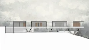 A modern architectural floor plan featuring glass elements.
