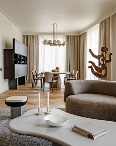 A modern living room featuring contemporary materials and futuristic design elements.