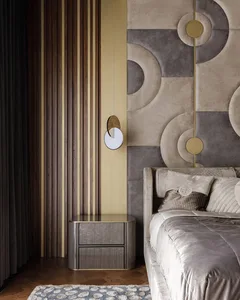 Modern bedroom featuring contemporary furniture with blends of wood and metal, perfect for a stylish and comfortable living s
