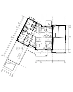 A detailed blueprint of a modern house showing various rooms and layouts.