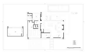 Floor plan of a modern living room featuring black and white color scheme.