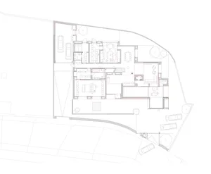 Floor plan of a residential building, showing different rooms and layouts.