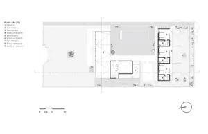 Floor plan of an apartment building featuring concrete construction materials.