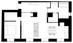 A minimalist living space blueprint featuring a white color palette.
