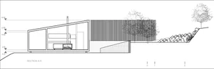 A detailed architectural section drawing of a modern residential exterior featuring metal cladding.