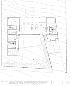 A detailed architectural blueprint of a modern building layout.