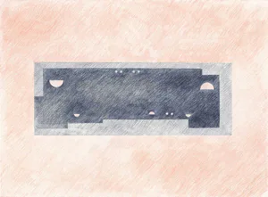 Minimalist drawing of an interior space on textured paper