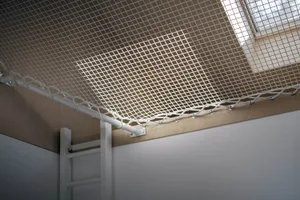 White rope grid ceiling design rendered in 3D perspective