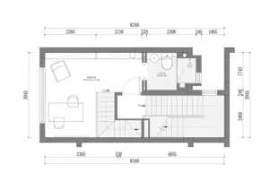 Modern staircase layout with dimensions.