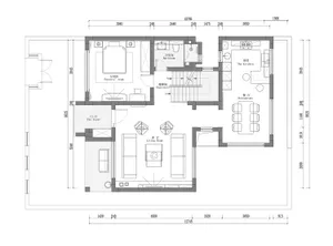 Black and white 2D architectural drawing of a modern townhouse layout.