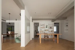 modern residential interior with wood and concrete elements and ambient lighting fixtures