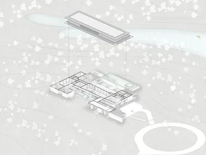 An architectural floor plan drawing of a residential building made on paper.